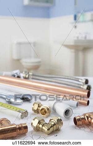 Picture - Plumbing tools and materials. Fotosearch