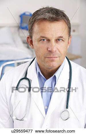 Stock Photo - Portrait American doctor on hospital ward. Fotosearch