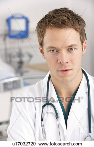 Stock Image - Portrait American student doctor on hospital ward. Fotosearch