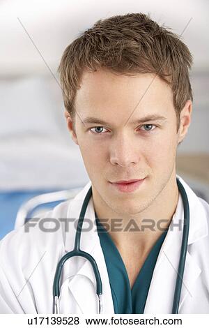 Stock Photo - Portrait American student doctor on hospital ward. Fotosearch