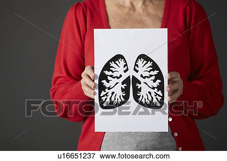 Senior woman holding ink drawing of lungs View Large Photo Image Stock Photo - Senior woman holding ink drawing of lungs. Fotosearch