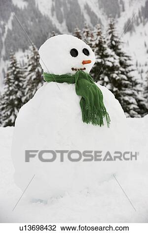 Snowman Built in Alpine Location View Large Photo Image Stock Image - Snowman Built in Alpine Location. Fotosearch