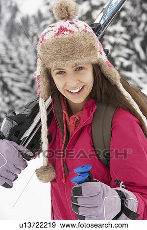 Teenage Girl On Ski Holiday In Mountains View Large Photo Image Stock Photo - Teenage Girl On Ski Holiday In Mountains. Fotosearch