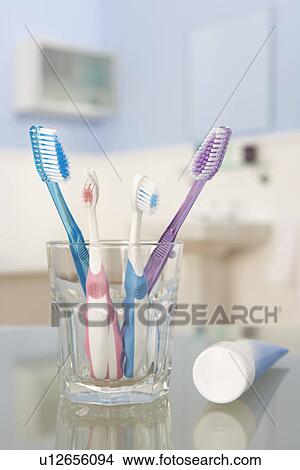 Picture - Toothbrushes and toothpaste. Fotosearch