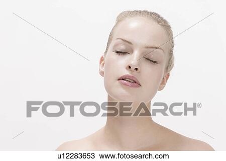 Beauty portrait of woman with eyes closed View Large Photo Image Stock Image - Beauty portrait of woman with eyes closed. Fotosearch