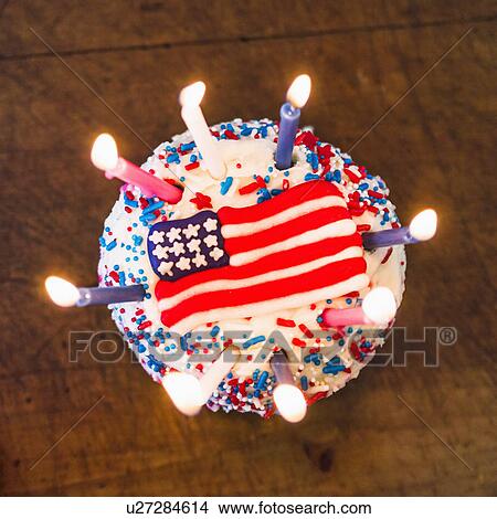 Picture - Birthday cake with American flag. Fotosearch