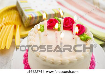 Stock Image - Cake with candles. Fotosearch