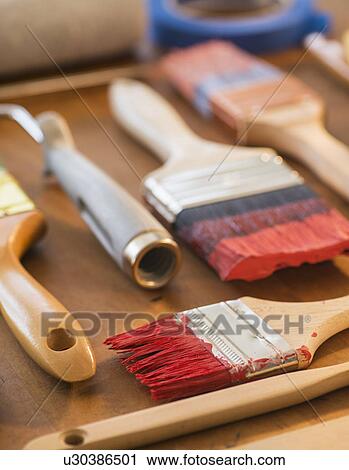 Stock Image - Collection of painting utensils. Fotosearch