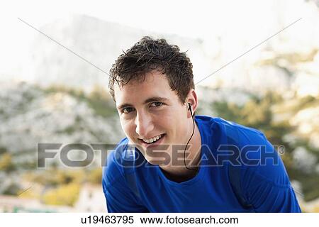 Stock Photography - France, Marseille, Portrait of jogger after run. Fotosearch