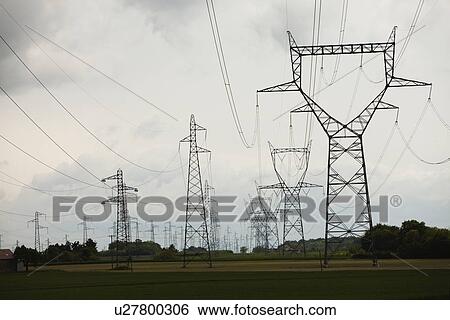 Stock Photograph - France, Rocroi, Rural landscape with power line. Fotosearch