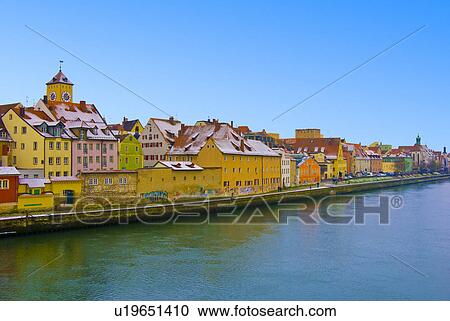 Germany, Bavaria, Regensburg, View of city at winter View Large Photo Image Stock Image - Germany, Bavaria, Regensburg, View of city at winter. Fotosearch
