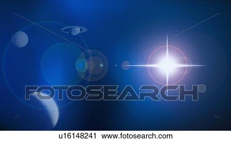 Stock Image - Glowing star and planets. Fotosearch