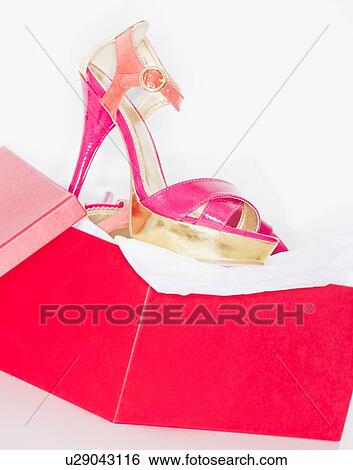 Studio shot of dress shoe in pink shoe box View Large Photo Image Stock Photograph - Studio shot of dress shoe in pink shoe box. Fotosearch