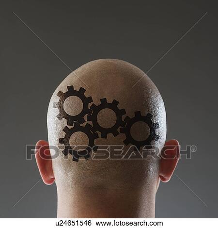 Stock Photograph - Studio shot of man's shaved head. Fotosearch
