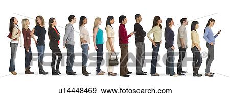 Studio shot of people waiting in line View Large Photo Image Stock Photo - Studio shot of people waiting in line. Fotosearch
