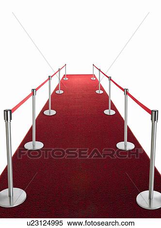 Stock Photography - Studio shot of red carpet with stanchions and velvet rope. Fotosearch