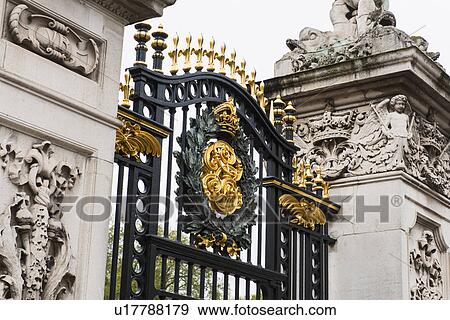 UK, London, Detail of gate at Buckingham Palace View Large Photo Image Stock Photo - UK, London, Detail of gate at Buckingham Palace. Fotosearch