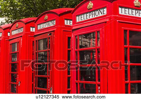 Stock Photography - UK, London, Red telephone booths. Fotosearch