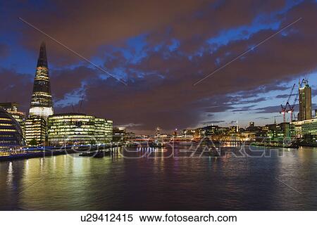 UK, London, Skyline at night View Large Photo Image Stock Photography - UK, London, Skyline at night. Fotosearch