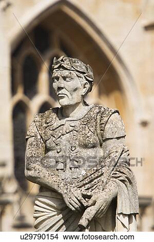 Picture - UK, Somerset, Bath, Statue of Julius Caesar at Roman Baths. Fotosearch