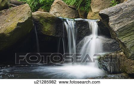 Stock Image - USA, New York City, Central Park, Scenic waterfall. Fotosearch