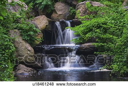 Stock Photo - USA, New York City, Central Park, Scenic waterfall. Fotosearch
