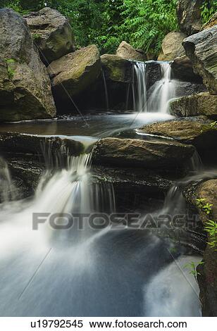 Stock Photography - USA, New York City, Central Park, Scenic waterfall. Fotosearch