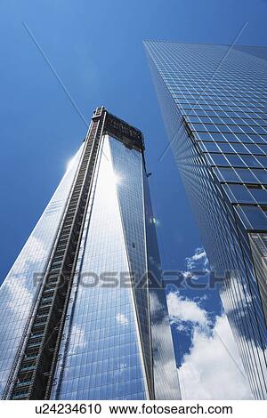 Stock Image - USA, New York City, Low angle view of World Trade Tower. Fotosearch