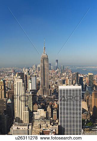 USA, New York City, Manhattan skyline with Empire State Building in Centre View Large Photo Image Stock Photo - USA, New York City, Manhattan skyline with Empire State Building in Centre. Fotosearch