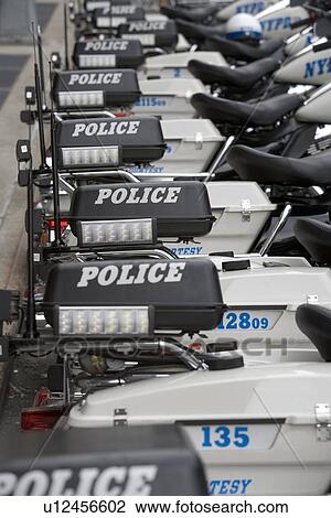 USA, New York City, Row of police motorbikes View Large Photo Image Stock Image - USA, New York City, Row of police motorbikes. Fotosearch