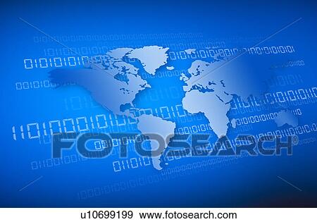 Stock Photo - World map and binary code. Fotosearch