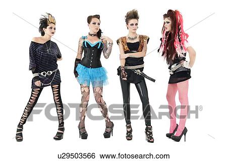 すべて 女性 ロックバンド メンバー ポーズを取る 上に 白い背景 画像コレクション U Fotosearch