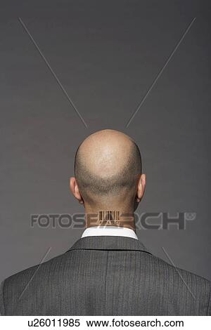 Bald headed businessman with barcode on his neck over gray background View Large Photo Image Stock Photography - Bald headed businessman with barcode on his neck over gray background. Fotosearch