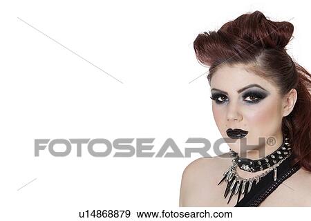 Close-up portrait of a punk woman over white background View Large Photo Image Stock Photo - Close-up portrait of a punk woman over white background. Fotosearch