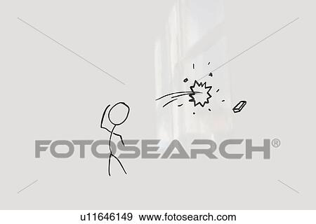 Stock Photo - Conceptual image of stick figure breaking glass through eraser. Fotosearch