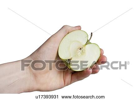 Cropped image of hand holding sliced apple over white background View Large Photo Image Stock Image - Cropped image of hand holding sliced apple over white background. Fotosearch