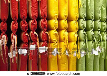 Multicolored cushions arranged in store View Large Photo Image Stock Photo - Multicolored cushions arranged in store. Fotosearch