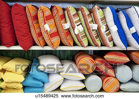 Multicolored cushions on display in store View Large Photo Image Stock Photography - Multicolored cushions on display in store. Fotosearch