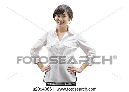 Portrait of a happy Asian house cleaner over white background View Large Photo Image Stock Image - Portrait of a happy Asian house cleaner over white background. Fotosearch