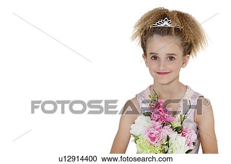 Stock Image - Portrait of a happy bridesmaid over white background. Fotosearch
