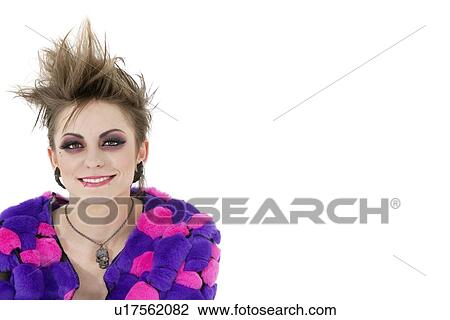 Portrait of a happy punk woman over white background View Large Photo Image Stock Image - Portrait of a happy punk woman over white background. Fotosearch