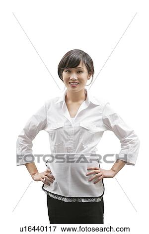 Portrait of an Asian house cleaner with hands on hips over white background View Large Photo Image Stock Photo - Portrait of an Asian house cleaner with hands on hips over white background. Fotosearch