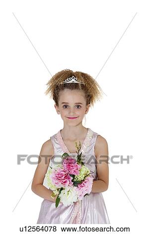 Portrait of beautiful bridesmaid holding flower bouquet over white background View Large Photo Image Stock Photo - Portrait of beautiful bridesmaid holding flower bouquet over white background. Fotosearch