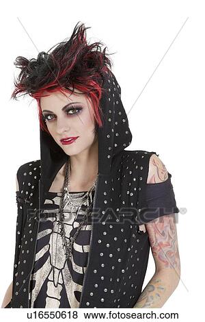 Portrait of beautiful punk woman over white background View Large Photo Image Stock Photo - Portrait of beautiful punk woman over white background. Fotosearch