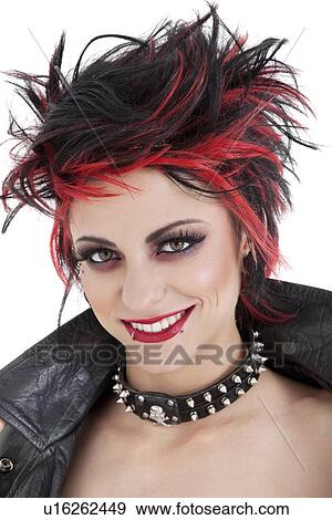 Stock Photo - Portrait of beautiful young punk woman with spiked hair. Fotosearch