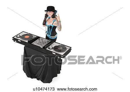 Portrait of female DJ gesturing rock sign over white background View Large Photo Image Stock Image - Portrait of female DJ gesturing rock sign over white background. Fotosearch
