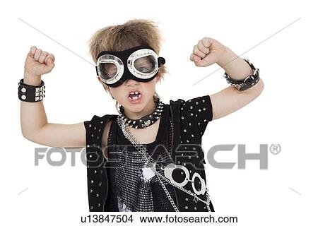 Portrait of punk kid wearing pilot goggles with raised fist over white background View Large Photo Image Picture - Portrait of punk kid wearing pilot goggles with raised fist over white background. Fotosearch