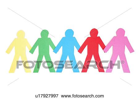 Row of multi-coloured paper cut out figures over white background View Large Photo Image Stock Photo - Row of multi-coloured paper cut out figures over white background. Fotosearch