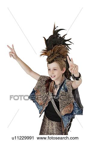 School kid in costume gesturing peace sign over white background View Large Photo Image Stock Image - School kid in costume gesturing peace sign over white background. Fotosearch