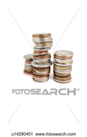Stock Image - Stack of coins over white background. Fotosearch
